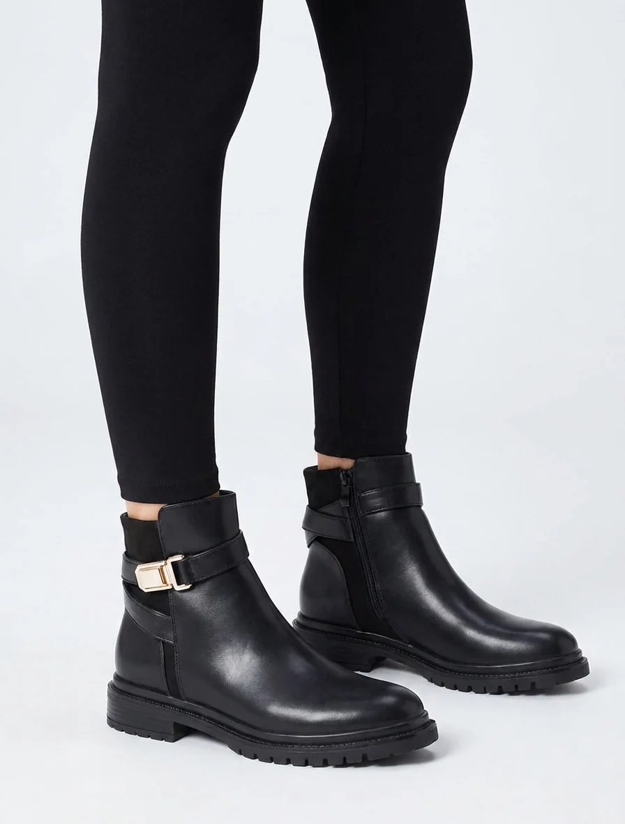 BOTTINES SIMILI CUIR A TALON BLOC